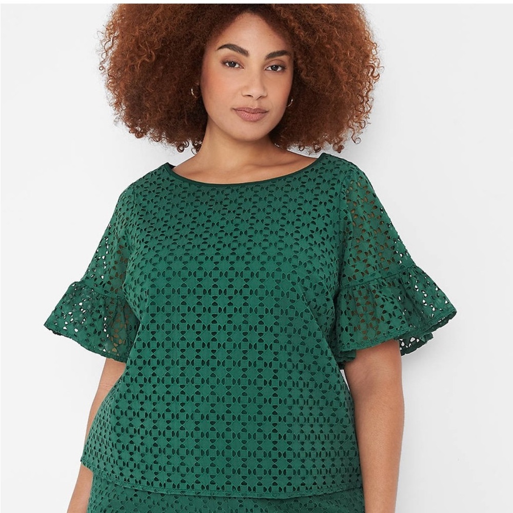 Lane Bryant Emerald Green Eyelet Blouse